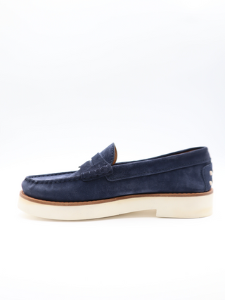 Tods Mens Navy Blue Suede Rubber Sole Moccasin Loafer