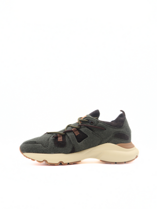 Tods Mens Green Black Brown Felt Lace Up Sport Sneaker Shoe