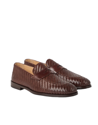 Brunello Cucinelli Mens Braided Penny Loafers In Brown