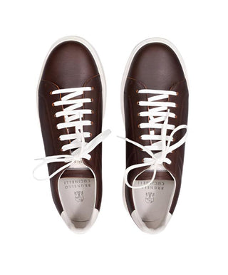 Brunello Cucinelli Mens Leather Logo Sneakers in Brown