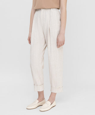 Brunello Cucinelli Womens Natural Pleated Striped Beach Pants