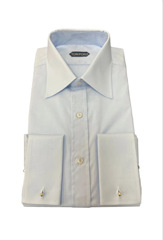 Tom Ford Cotton Spread-Collar French Cuff Dress Shirt Aqua Blue