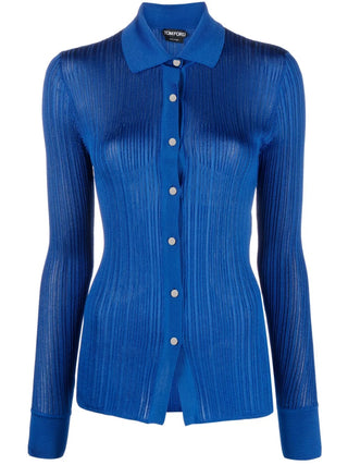 Tom Ford Womens Blue Button Up Blouse