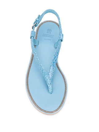 Brunello Cucinelli Women's Embossed Leather Sandals In Blue