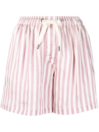 Brunello Cucinelli Women's Bermuda Striped Drawstring Purple White Shorts In Ametista