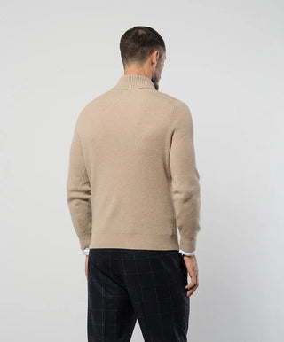 Brunello Cucinelli Mens Beige Shawl Collar Wool Cashmere & Silk Sweater