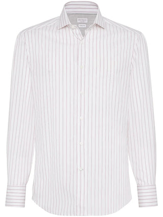 Brunello Cucinelli Mens Shirt In WHITE+RED