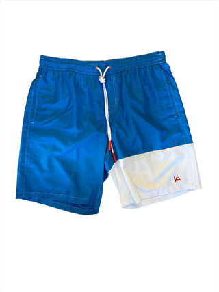 Isaia Mens Blue White Swim Trunk