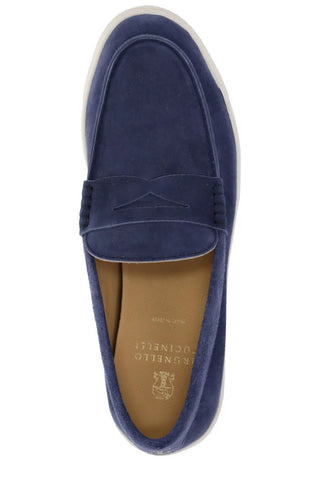 Brunello Cucinelli Mens Almond-Toe Slip-On Loafers in Deep Blue