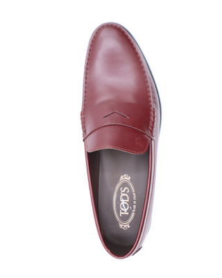 Tods Mens Burgundy Bordeaux Red Ruched Leather Mocassino Loafer Shoe