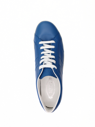 Tods Mens Baltic Blue Cassetta Sneaker Shoe with White Laces