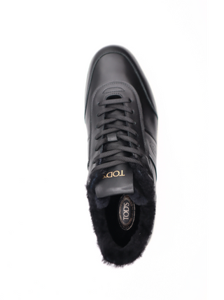 Tods Mens Black Lace Up Sneaker Shoe with Inner Fur