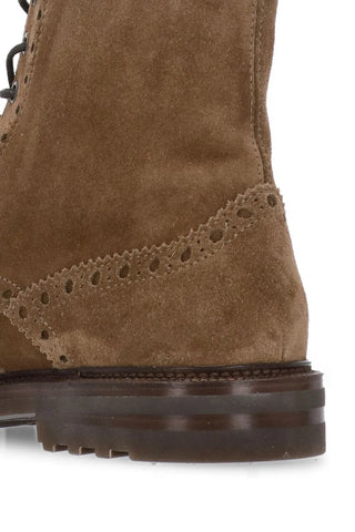 Brunello Cucinelli Brogue-Detailed Lace-Up Ankle Boots in Chestnut