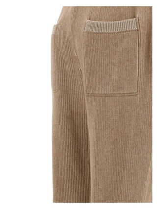 Brunello Cucinelli Mens Brown & White Cashmere Ankle Zip Sweatpants