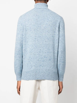 Brunello Cucinelli Mens Cashmere Marled Light Blue Turtleneck Sweater