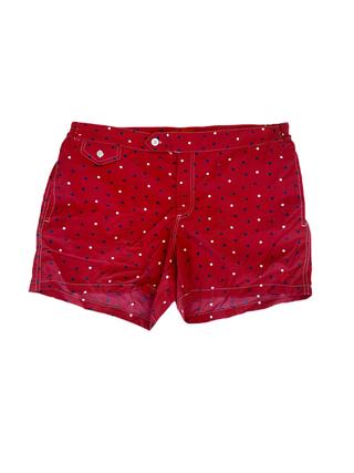 Isaia Mens Red White Blue Dotted Waist Strap Swim Trunk