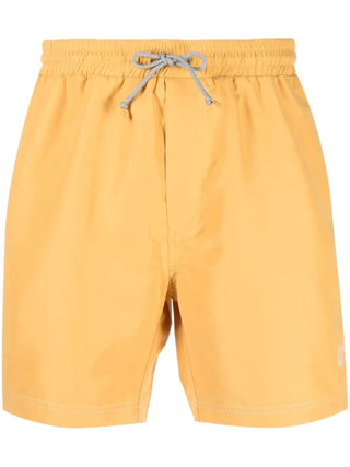Brunello Cucinelli Mens Yellow Logo Embroidered Swim Trunks