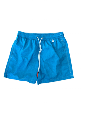 Isaia Mens Solid Aqua Blue Swim Trunk