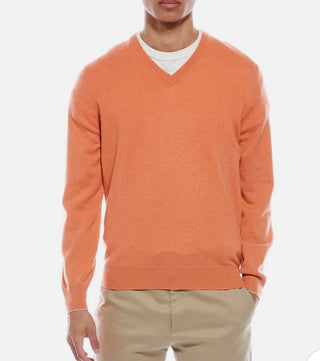 Brunello Cucinelli Mens V-Neck Cashmere Orange Sweater