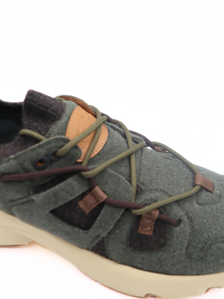Tods Mens Green Black Brown Felt Lace Up Sport Sneaker Shoe