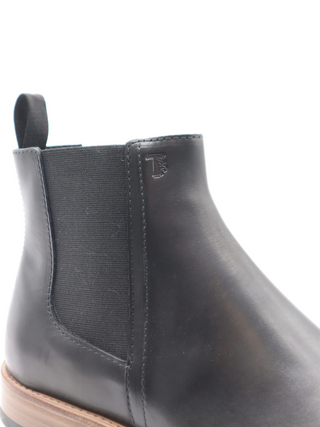 Tods Mens Black Leather Ankle Boot with Wooden Sole