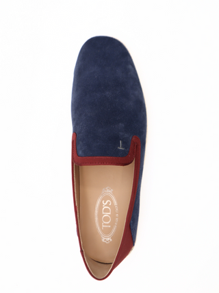 Tods Mens Navy Blue with Red Trim Espadrille with Raffia Sole