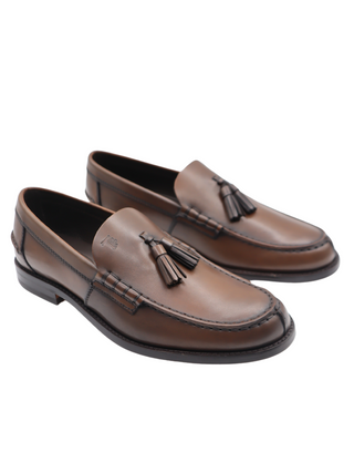 Tods Mens Brown Leather Tassled Mocassino Loafer Shoe