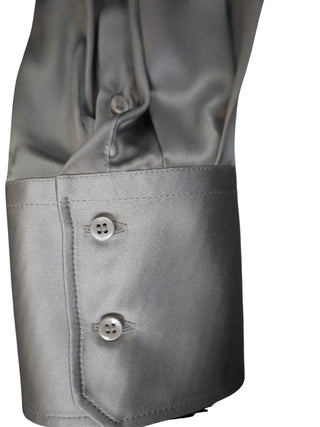 Brunello Cucinelli Light Grey Silk Button Down Shirt with Bead Embellishment Detail