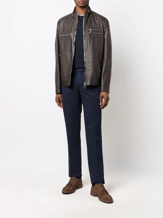 Brunello Cucinelli Mens Leather Zip Up Brown Jacket