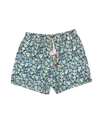 Isaia Mens Swim Trunks Blue Green Floral Pattern