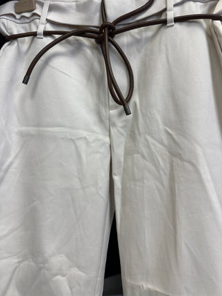 Brunello Cucinelli Womens PANTS In WHITE With Leather Brown Belt