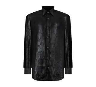 Tom Ford Men’s BLACK SNAKE JACQUARD METTALIC FLUID FIT SHIRT