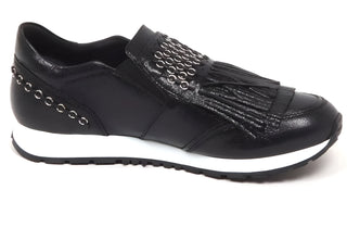Tod’s Women’s Italy Fringe Studded Black Leather Sneakers
