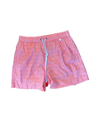 Isaia Mens Pink White X Patterned Swim Trunk