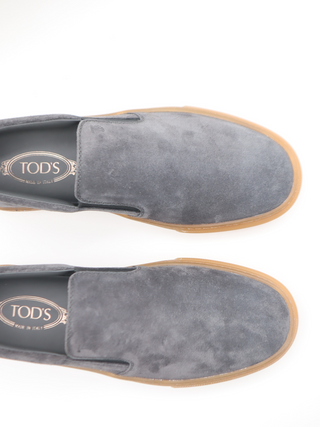 Tods Mens Suede Grey Rubber Sole Slip On Espadrille Shoe