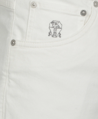 Brunello Cucinelli Mens Logo Patch Jeans In White