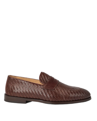 Brunello Cucinelli Mens Braided Penny Loafers In Brown