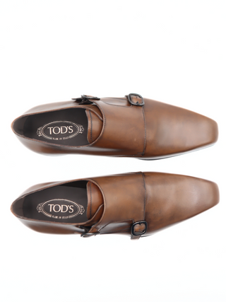 Tods Mens Monk Strap Buckle Leather Brown Shoe