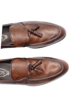 Tods Mens Brown Tassled Penny Loafers