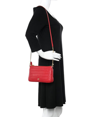 Tom Ford Womens Croc Effect Leather Shoulder Bag In Red
