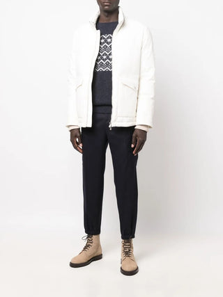Brunello Cucinelli Mens Jacquard-Detail Crewneck Sweater in Navy