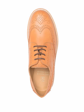 Brunello Cucinelli Men's Wingtip Brogue Detailed Light Brown Leather Derby Shoes