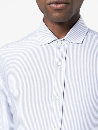 Brunello Cucinelli Mens Shirt Blue with White Stripes