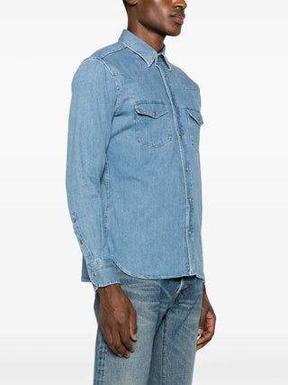 Tom Ford Mens Twill Western Shirt in Denim Blue