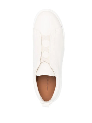 Zegna Mens Triple Stitch Full-Grain Leather Slip-On Sneakers In Beige