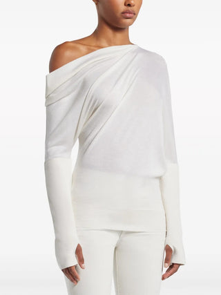 Tom Ford Womens Off The Shoulder Cashmere & Silk White Sweater