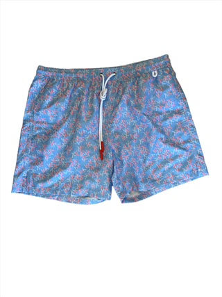 Isaia Mens Blue Pink Branch Patterned Swim Trunk