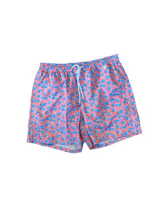 Isaia Mens Pink Blue Mini Floral Swim Trunk