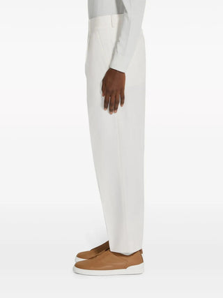 Zegna Mens Front Pleat Trousers In White