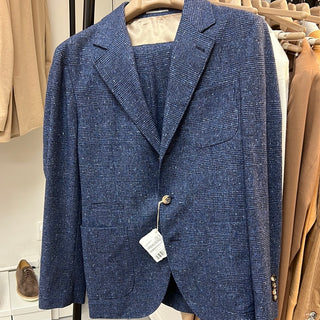 Brunello Cucinelli Mens New Blue Marled Lana Wool & Cashmere Suit